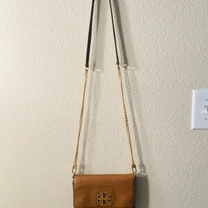 Tory Burch Tan Leather Crossbody with Gold Chain Strap